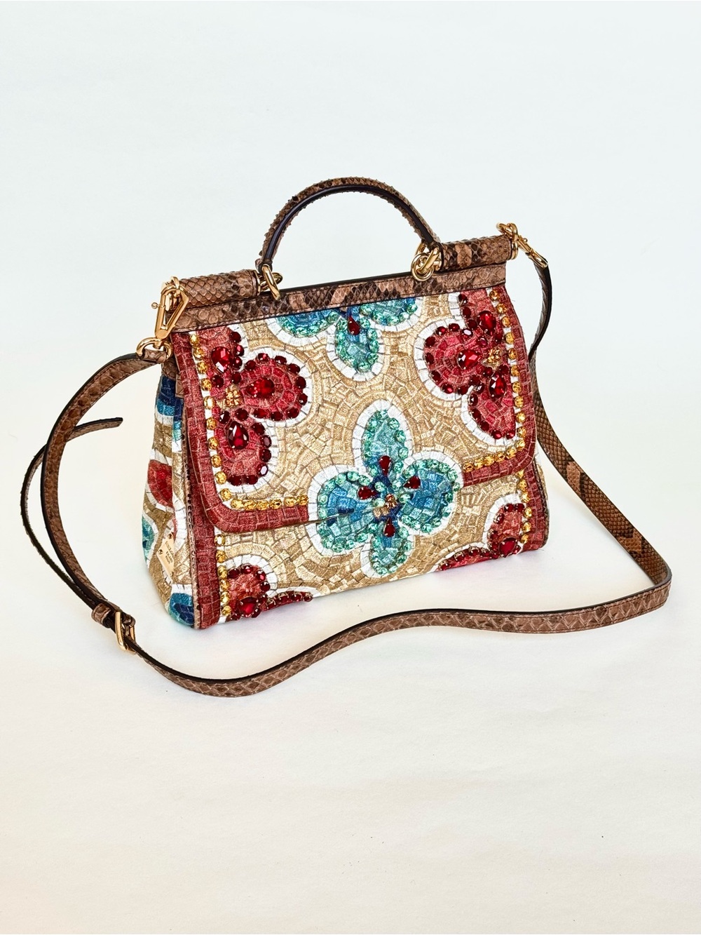 Dolce & Gabbana Opulently Embroidered Miss Sicily Bag with Python and Crystals - Picture 7 of 14